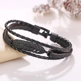 Link Armbänder 2023 Geflochtene Feder Kunstleder Schwarz Armband Für Freunde Geschenke Party Schmuck Zubehör