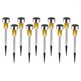 10pcs LED Solar Lights Stainless Steel Tube Lawn Stake Lamps Garden Decoration