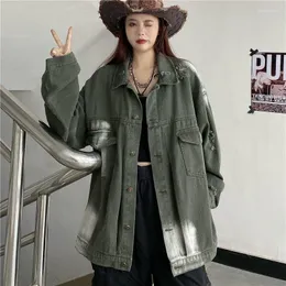 Jaquetas femininas TIE TIRO DENIMENTO JAPELA DE JAPAÇÃO MULHERES PRIMAÇÃO E AUTOMN 2023 VODADE VERDO DE TRABALHO ESCURO Vintage Street Fashion Casual Casual