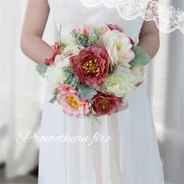 Bröllopsblommor vintage dammig rosa bukett brud som håller blomma ros pion pion artificiell ramo de flores novia hochzeit