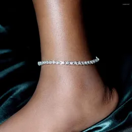 Anklets Flatfoosie Luxury Paved Rhinestone Tennis Chain For Women 5mm Bling Crystal Ankle Bracelet Beach Barefoot Jewelry