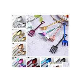 Flatvaruupps￤ttningar Stylish 8 Colors Creative Cutery Fork Knife Spoon TESSPOON MERFOVER SET FￖR VￄRKE PARTER DROP LEVERANDE HEM GARD DHBSN