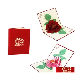 Gratulationskort Handikraft 3D Up Peony F￶delsedag Valentine Flower Mother Day Christmas Invitation Card Drop Delivery Home Garden Festi DHCON