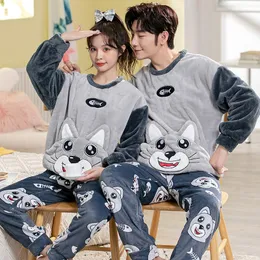 Kvinnors sömnkläder Autumn Winter Pyjama Set Pyjamas Women Cartoon Cute Home Wear Men Pijama Clothes Flanell Panda Par Loungwear PJS