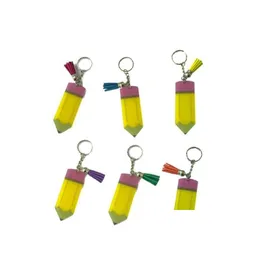 Party Favor Dhs Personalized Pencil Keychain Diy Blank Acrylic Keyring With Tassel Creative Backpack Hanging Pendant F0413 Drop Deli Dhov9