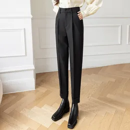 Women's Pants s Woman Solid High Waist Casual Suit Trousers Fashion Pocket Zipper Straight AnkleLength OL Clothing 230111