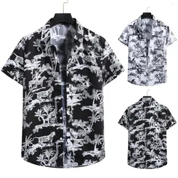 Men's Casual Shirts Summer Men Cardigan Short Sleeve Hawaiian Beach Shirt Flower Men's Turtleneck Vestidos Camisas De Hombre