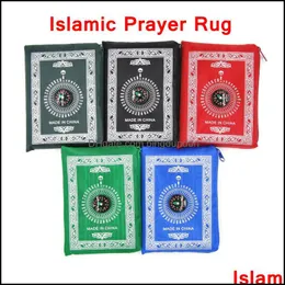 Carpets Islamic Prayer Rug Carpet Portable Braided Mat Travel Pocket Rugs With Compass Muslim Pray Worship Blanket Towel Yfa2123 Dro Otbej
