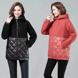 Women's Trench Coats Mid-Length Hooded Keep Warm Woolen Ladies Jacket 5XL Winter 2023 Thicken Loose Fashion Miss Splicing Down Cotton Coat