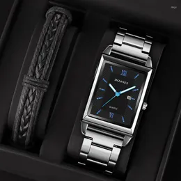 Wristwatches 2023 Fashion Men's Watches For Men Rectangle Stainless Steel Mesh Belt Quartz Wrist Watch Man Casual Leather Reloj Hombre