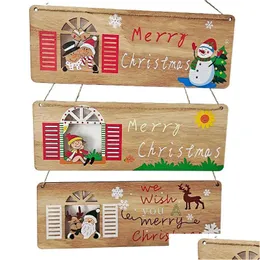Рождественские украшения деревянные таблички висят подвески дома декоративные Санта -Клаус Мерр Деревные украшения счастливого года доставка Garde dh4gk