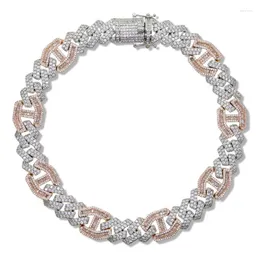 Kedjor två ton rose gud färg 15mm bling 5a cz kubansk länk choker halsband is ut hip hop chunky kvinnor kedja halsband