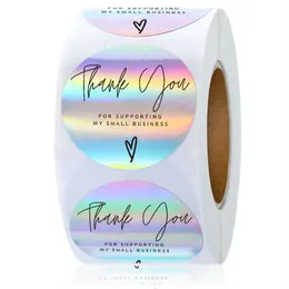 500pcs Rainbow Laser Thank You Stickers 1inch Small Business Stickers Adhesive Labels for Boutiques Wrapping Supplies