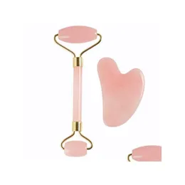 Face Massager Care Devices Beauty Mas Salon Need Jade Roller Masr Pink Crystal Set Heartshaped Scra Board 2Pcs 10 Sets Per Lot Super Dh1Md