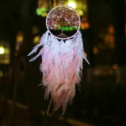 Decorative Figurines Objects & Tree Of Life Dream Catcher Handmade Feather Purple Pink Catchers For Kids Girls Room Decoration Home Decor Wi