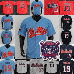 Baseballtröjor 2022 Champions Ole Miss Rebels Baseball Jersey TJ McCants Jacob Gonzalez Anthony Servideo Peyton Chatagnier Elko Kevin Graham Hayden