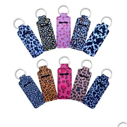 Keychains Lanyards Custom 20 Style Leopard Square Neopren Chapstick Holder Schlüsselhändler Handy Lippenbalsam Lippenstifthalter Keychain Pou dhijz