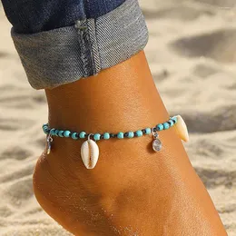 Ankelets zhongvi boho justerbar handgjorda väv kvinnor skal pärlor fot smycken sommarstrand barfota armband ankel på benet