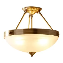 Ceiling Lights American Brass Living Room Dining Bedroom Lamp Corridor Frosted Glass Retro Round Light