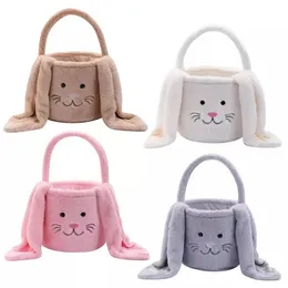 Party Favor Handbag Fuzzy Long Ears Easter Rabbit Hucket Plush Furry Bunny Presentväskor Påskkorg SS0112