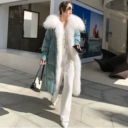 Women's Fur Faux Luxury Winter Coat For Women With Big Collar White Goose Duck Down Jacket Long Brand Real Female Light Outwear 230111