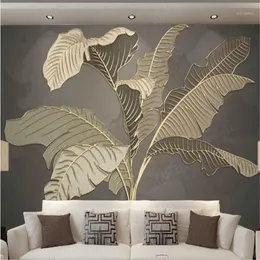 Wallpapers Modern Wallpaper For Living Room Plantain Green Plants Light Luxury Golden Line TV Sofa Background Wall Papers Home Decor Mural