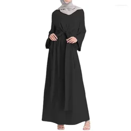 Ethnic Clothing Clothes For Muslim Women Abaya Dubai Middle East Malaysia Solid Color Long Lace Up Tunic Fashion Dress Turkish Kaftan Robe