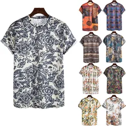 Men's T Shirts Summer 2023 T-Shirt Casual Cotton And Linen Print Hawaiian Short-Sleeved Shirt Street Retro Clothing Camisas M-3XL