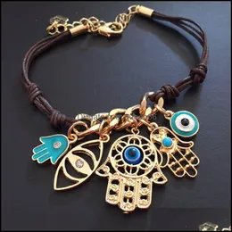 Braccialetti con ciondoli Bracciale Mano di Hamsa Perline a forma di cuore Psera turchi Blu Malocchio Consegna gioielli Dhend