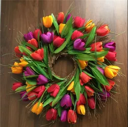 Flores decorativas grinaldas de simulação portão pendurada em casa decoração de decoração cena layout rattan 45cm tulip wreathdecorative