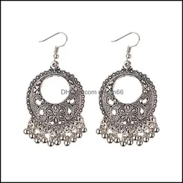 Baumeln Kronleuchter Indischer Schmuck Ethnische Antike Vintage Frauen Geschnitzte Silber Farbe Runde Ohrringe Legierung Quaste Elegante Damen Drop Del Otdro