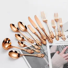 Dinnerware Sets 1 Piece Rose Gold Flatware Set Gorgeous Silverware Glossy Hollow Handle Hostess Serving Utensil Copper Stainless Steel