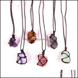 Konst och hantverk ￤lskar g￥va Natural Crystal Quartz Reiki Healing Chakra Gemstone Hand Woven Net Bag Rough Stone Stor partikelh￤nge Otnkz