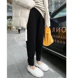 Женские брюки, корейская мода, мешковатые осенние свободные брюки Харлан, вязаные, большие размеры, с высокой талией, прямые брюки длиной до щиколотки 230111