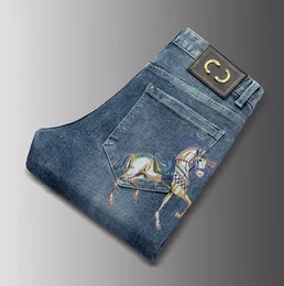 Höst- och vinter nya mäns jeans Slim-passande ankelbunden bomull Elastisk koreansk ungdom 3D Tryckt långa byxor