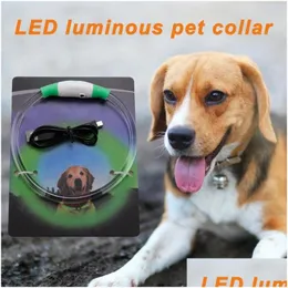 Dog Collars Leashes Led Pet Necklaces Collar Night Safety Flashing Glow In The Dark Dogs Leash Neck Band Luminous Fluorescent Supp Dh5H8