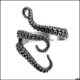 Band Rings Punk Gothic Octopus Finger Ring Jewelry Open Adjustable Size Drop Delivery Otqyu