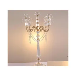 Dekoracja imprezy akrylowe świecy 5arms Candelabras z kryształowymi zawieszkami 77 cm Wysokość Elegancka centralna pozycja ślubna przez Sea Drop OtRWX