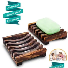 Soap Dishes Stock Natural Wooden Bamboo Dish Tray Holder Storage Rack Plate Box Container For Bath Shower Bathroom Fy4366 Drop Deliv Dhmlq