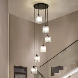 Pendelleuchten Moderne Spirale Kristalltreppe Kronleuchter Luxus Retro LED Decke El Lobby Loft Wohnzimmer Beleuchtung