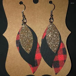 Dangle Earrings ! Arrival Feather Glitter Triple Plaid Fringe Leather Exaggerated Layered Splice Leaf Shaped