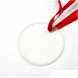 Party Favor Sublimation Blanks Glass Pendant Christmas Ornaments 3.5Inch Single Side Thermal Transfer Ornament Festival Decore Custo Dhswd