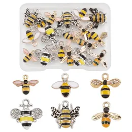Naszyjniki wiszące 24pcs ze stopu emaliowane do biżuterii, tworząc DIY żółty z kryształkami pszczoły jasne złoto 4pcs/styl
