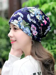 Berets CUHAKCI Winter Beanie Women Cotton Solid Spring Gorros Floral Printed Hat High Cost Casual Multifunctional Skullies Outdoor