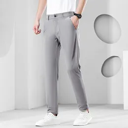 Herrdräkter män 2023 tunna kostym byxor solid färg smart casual business fit body stretch byxor män bomull formell andningsbar