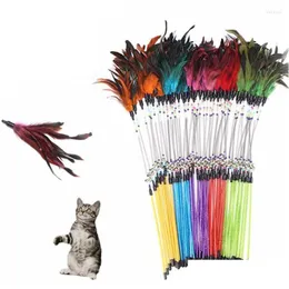 Cat Toys Colorf Feather Zabawne sprężynowe pręty z dzwonami Kulki Kitten Interaktywny plastikowy kij Wand Pet Zapasy Drop dostawa home gard dhegx