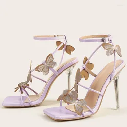 Sandali 2023 Summer Women Designer Open Toe Sexy 11,5 cm Stripper Clear Tacchi alti Butterfly Purple Party Shoes