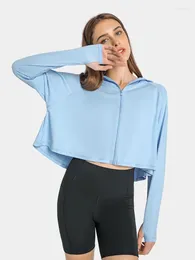 Aktive Shirts SVOKOR Damen Yoga-Shirt mit Kapuze und Reißverschluss, langärmelig, Fitness-Top, UV-Schutz, Sonne, Laufen, Fitnessstudio