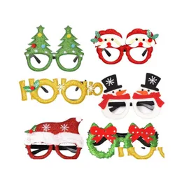 Dekoracje świąteczne urocze kreskówkowe okulary rama błyszczące okulary dla dzieci Adts Santa Claus Snowman Elk Antlers Xmas Party Decor Dhtkf