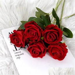 Decorative Flowers Wreaths Simation Flannel Roses Fake Wedding Supplies Artificial Ornaments Valentines Day Gift Drop Delivery Hom Dhtfd